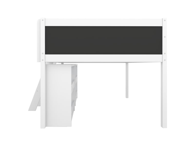  Lit mi-hauteur lit simple 90x200 cm avec étagères, échelle, garde-corps et tableau, sans matelas, blanc et vert  - Conforama E