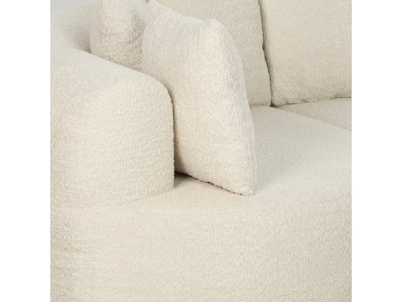  Canapé design arrondi 3 places 6 coussins tissu chenille crème  - Conforama E