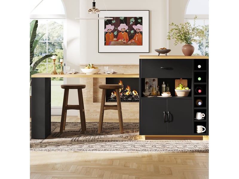  Îlot de cuisine 80x70x95,5 cm extensible mdf métal noir  - Conforama C