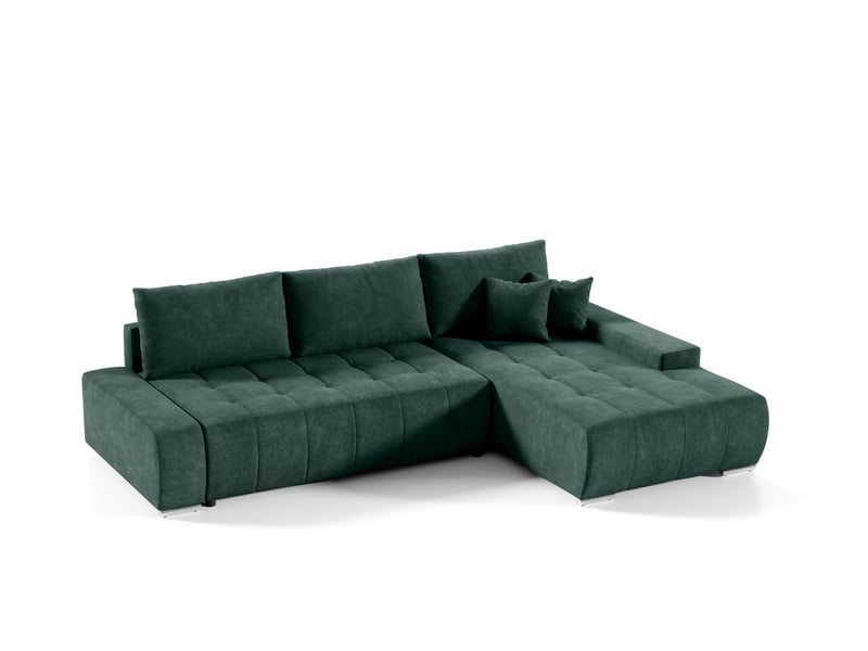  Canapé d'angle convertible velutti l velours aston vert, méridienne droite avec coffre  - Conforama A