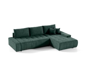Canapé d'angle droit convertible 4 places Velours vert avec coffre de rangement