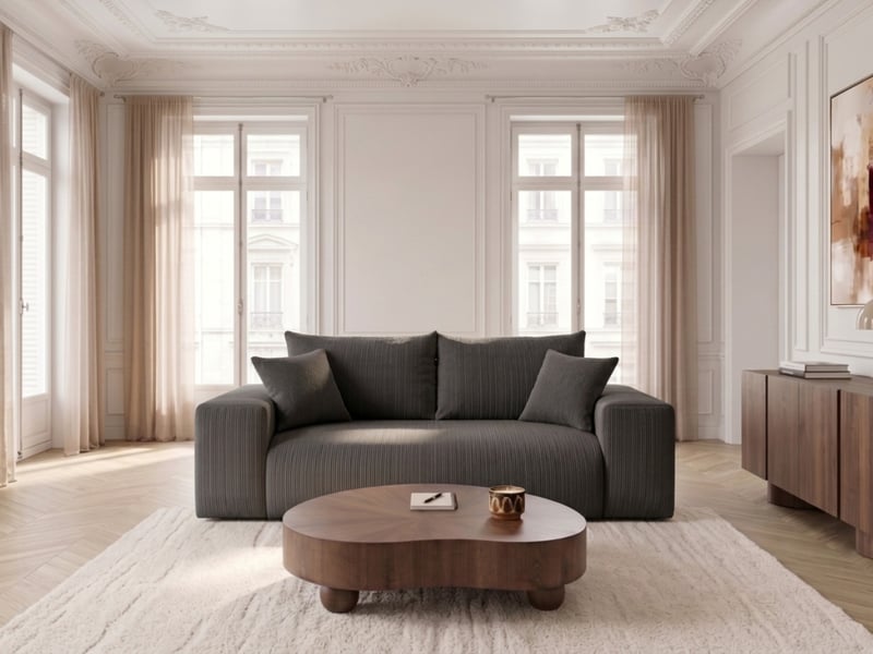 Bobochic canapé droit convertible ouverture express voltaire tissu velours côtelé gris foncé 140x200 VOLTAIRE - Conforama B