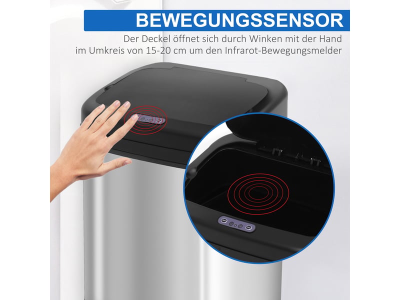  Poubelle automatique 20 l avec capteur en acier inoxydable 33 x 25 x 42,5 cm  - Conforama E