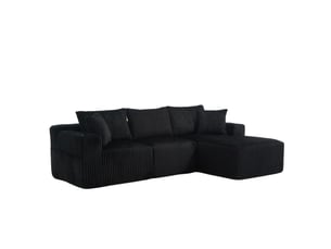 Canapé modulable 257 x 90-160 x 62 cm, méridienne, module 2 places, 5 coussins, porte-gobelets, poches latérales, velours côtelé, noir