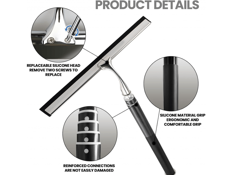  Grattoir de douche noir &amp; argent, 153 cm, pour vitres, douche, miroirs, cuisine, design long manche  - Conforama C