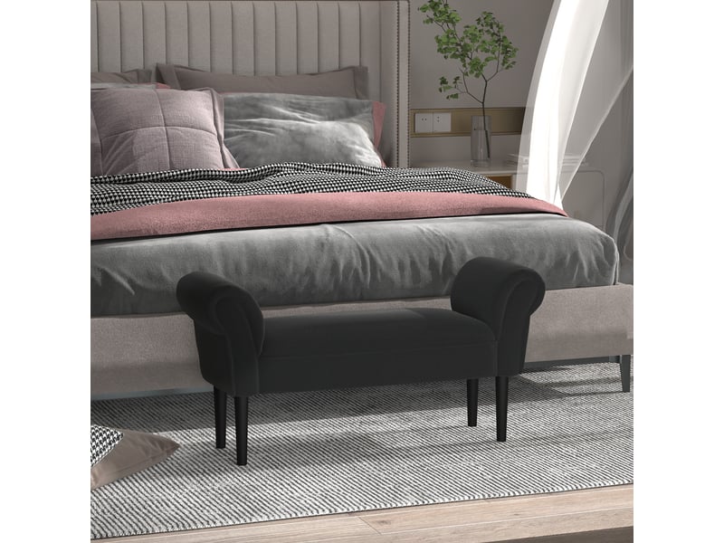  Banc de lit rembourré avec accoudoirs roulés, 102 x 35 x 51 cm, noir  - Conforama C