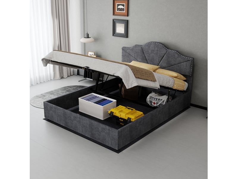  Lit 140 x 200 cm gris avec matelas inclus  - Conforama B
