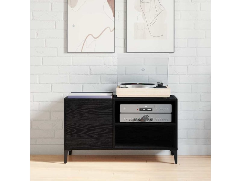  Meuble à vinyles, armoire à disques chêne noir 84,5x38x48 cm bois d'ingénierie  - Conforama D