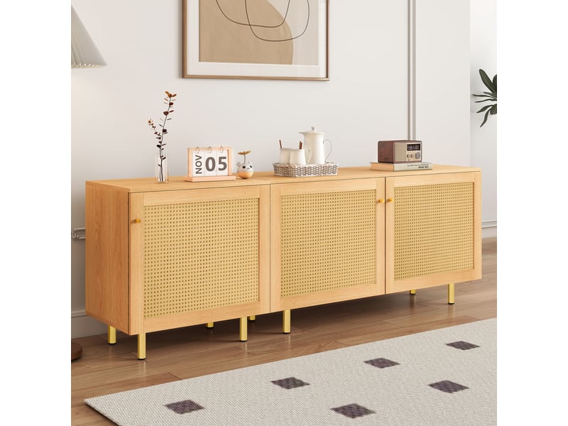  Buffet modulable avec 3 portes et étagères de rangement pour salle à manger en mdf naturel  - Conforama B