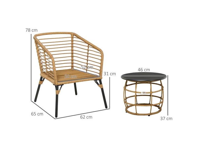  Salon de jardin 3 pièces, fauteuils 62x65x78 cm, acier et rotin pe sable gris foncé, avec coussins  - Conforama C