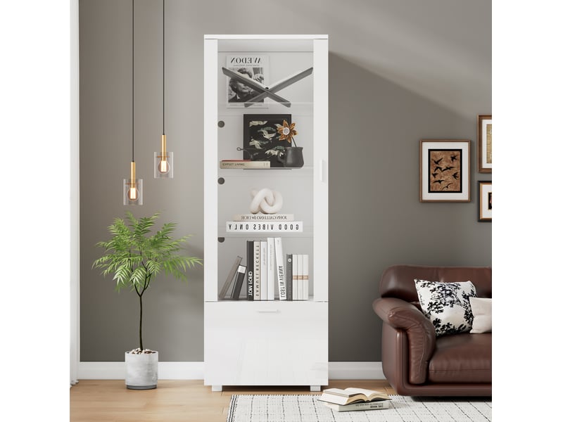  Vitrine haute 50x40x160 cm – blanc – éclairage led, portes acryliques et rangement multifonction  - Conforama D