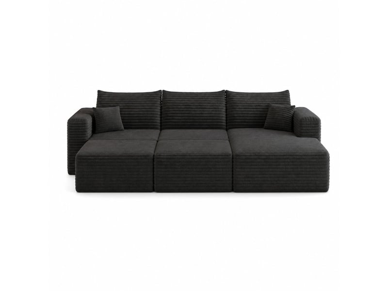  Canapé d'angle l 5 places en velours côtelé noir, sans montage Y152-R-CHAISE-2SEATER-2O-BLACK - Conforama A