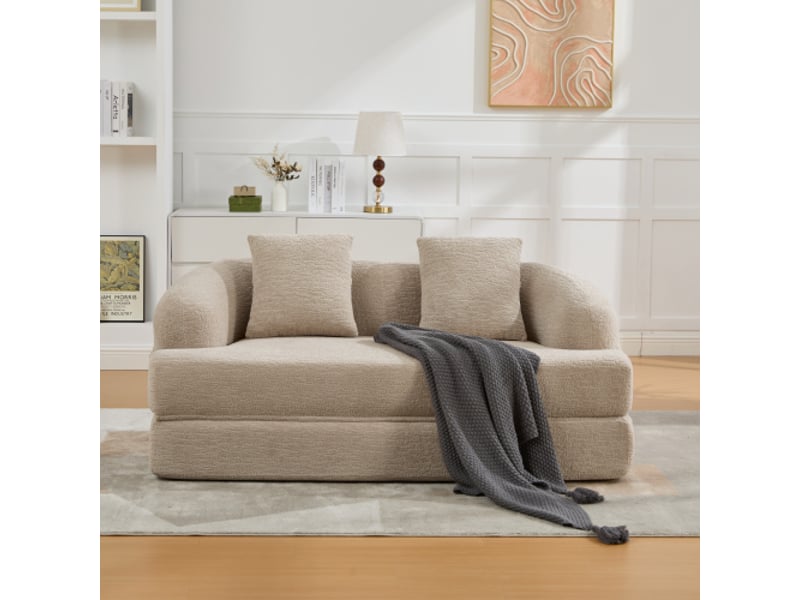 Canapé convertible 2 places avec dossier ergonomique et 2 coussins, pour petits espaces, en chenille kaki - Conforama C