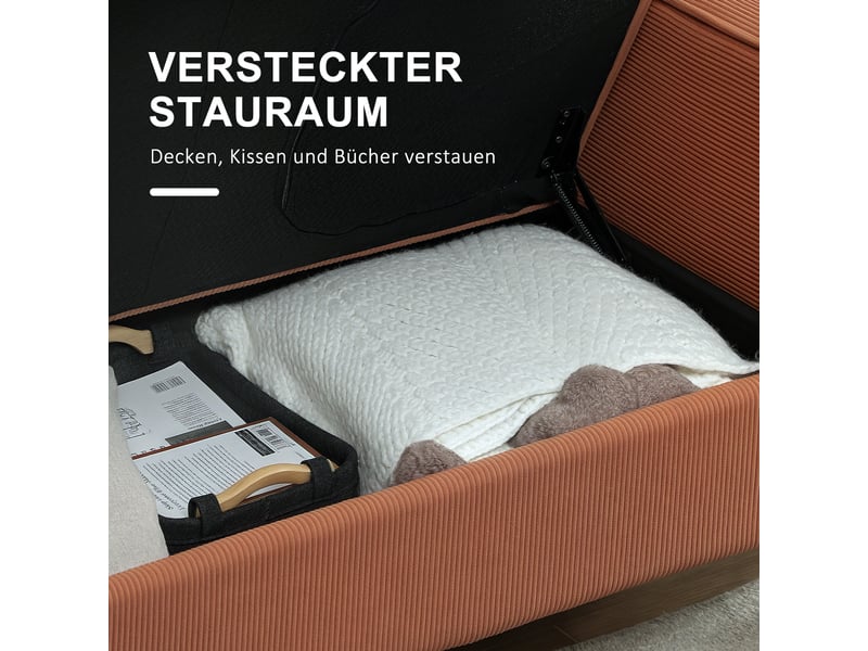  Canapé 2 places avec coffre de rangement velours côtelé orange 117 x 63 x 79 cm  - Conforama D