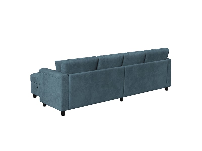  Canapé modulable 6 places bleu en tissu, 2 poufs de rangement et ports usbtype-c pour un salon moderne  - Conforama A