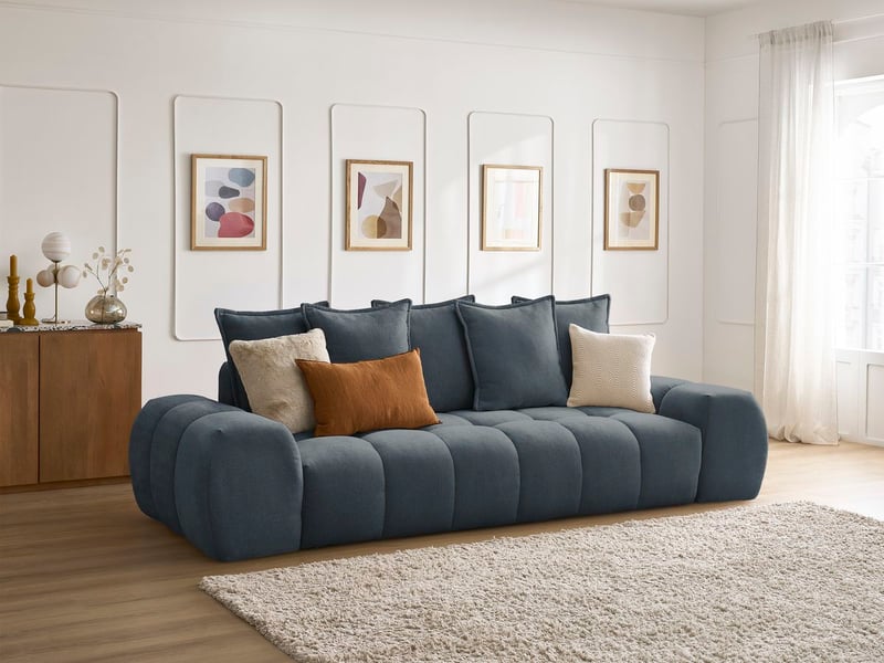  Bobochic canapé droit fixe 3 places everest tissu texturé bleu foncé EVEREST - Conforama B