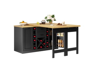 Îlot de cuisine rotatif 360° 120-223 x 40 x 73,8 cm – noir – rangements et porte-bouteilles amovible