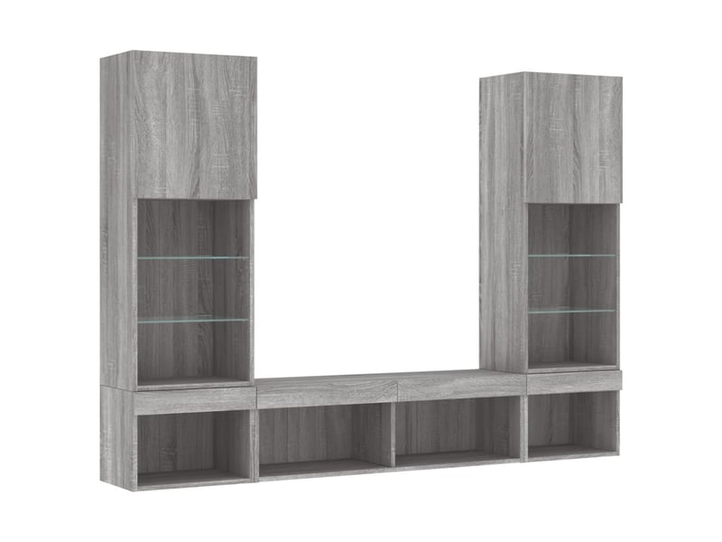  Unités murales tv avec led 5 pcs gris sonoma bois d'ingénierie shl28887  - Conforama C