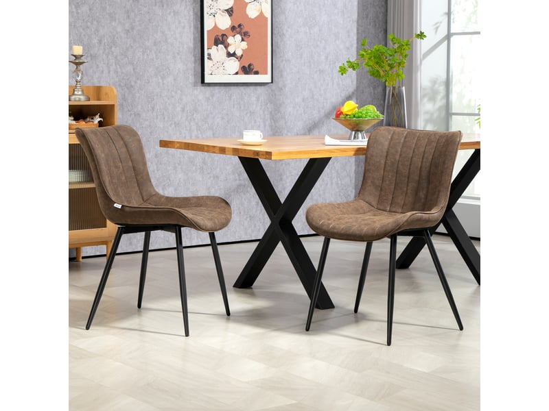  Lot de 2 chaises de salle à manger design moderne et capitonné pour salon, salle à manger, chambre à coucher, marron  - Conforama D