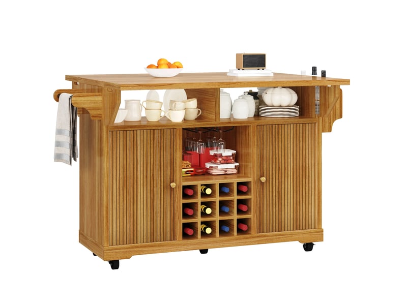  Desserte de cuisine mobile avec étagères réglables porte-bouteilles et roulettes pour salle à manger en mdf brun foncé  - Conforama A