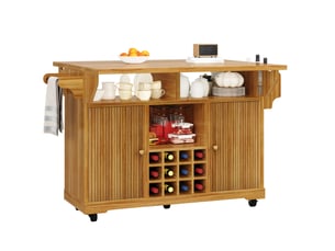 Desserte de cuisine mobile avec étagères réglables porte-bouteilles et roulettes pour salle à manger en mdf brun foncé