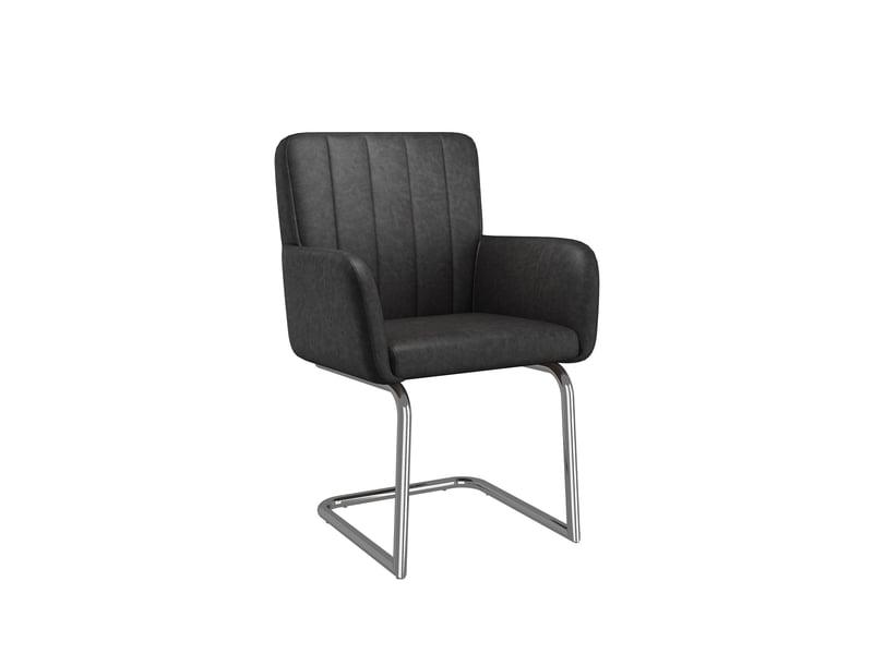 Chaises de salle à manger lot de 6 à dossier ergonomique  - pieds métal en z, similicuir noir  - Conforama A