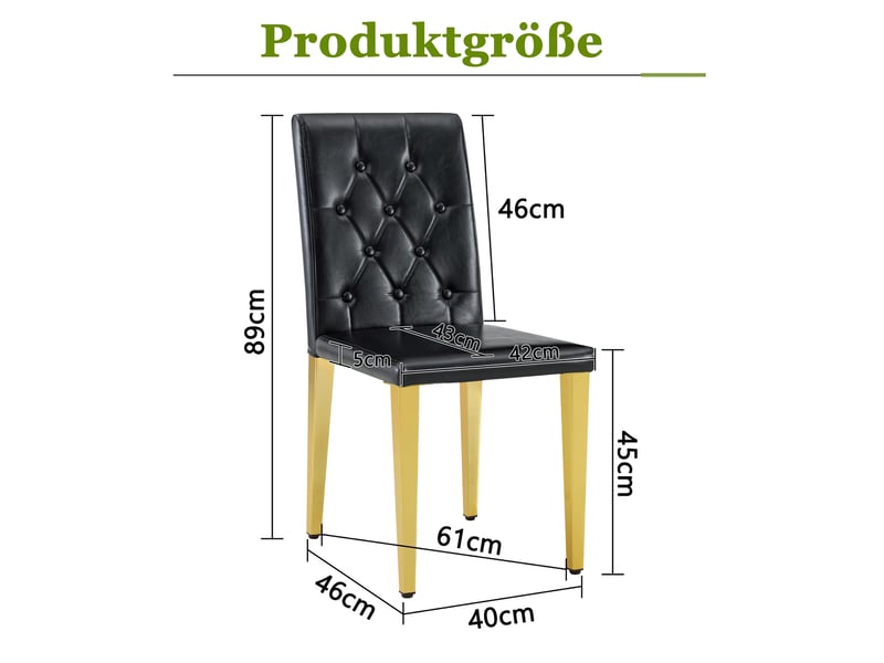  Lot de 4 chaises de salle à manger à dossier matelassé, métal doré et similicuir noir  - Conforama E