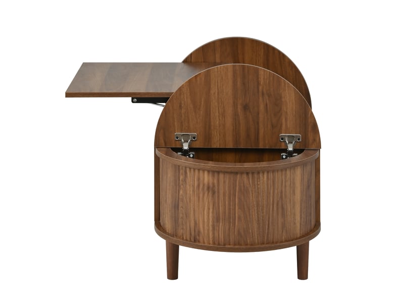  Table basse ovale relevable 100x48cm, rangements à abattants, pieds en bois massif, style vintage, noyer C-DEGAYUN - Conforama E