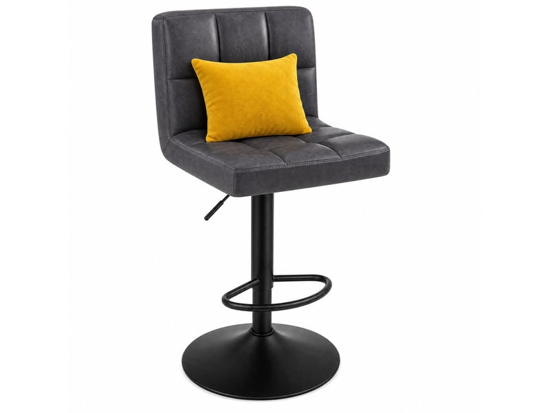  Tabouret de bar pivotant réglable avec dossier et accoudoirs, assise rembourrée en similicuir anthracite  - Conforama A