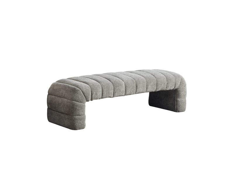  Banquette rembourrée modenvie en chenille grise 160 x 51 x 45 cm à rainures  - Conforama A