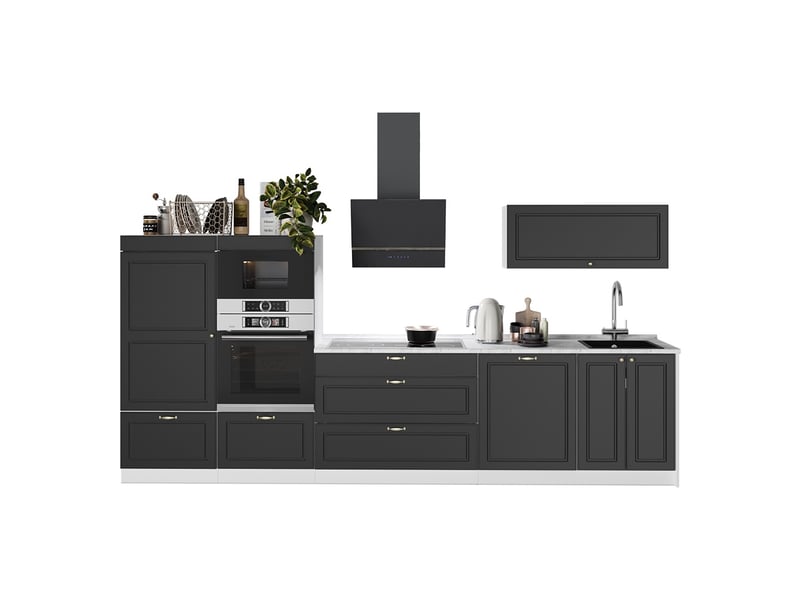  Vicco cuisine, anthrazit-gold landhausblanc, 340cm sans pt  - Conforama E