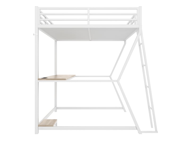  Lit mezzanine blanc 140 × 200 cm, bureau, led, usb, prise et support pour console  - Conforama E