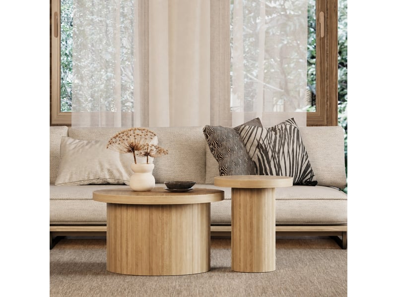  Ensemble de 2 tables basses rondes en mdf effet bois naturel, ø 66 et 40 cm  - Conforama E