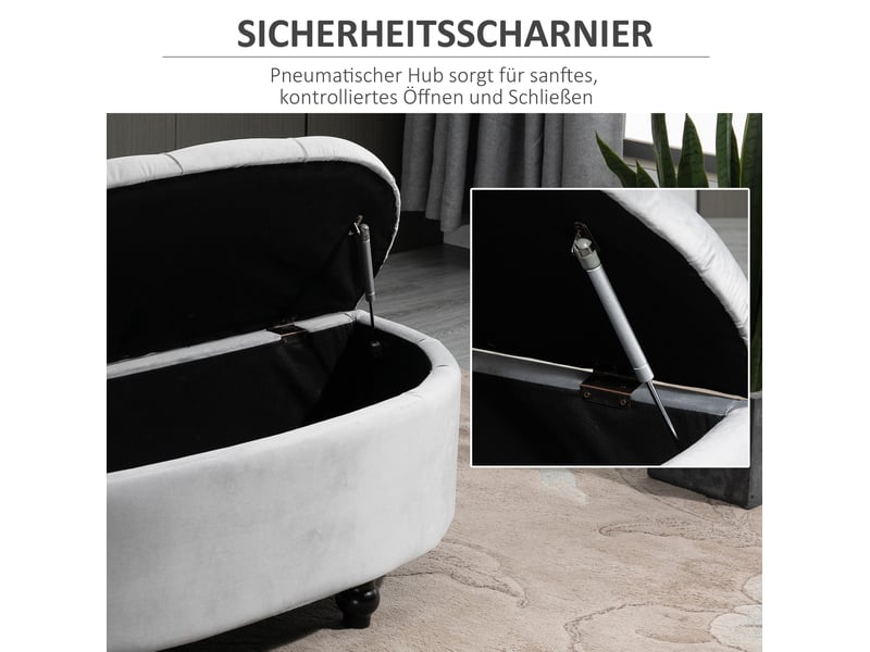  Banc coffre 120x46x42 cm, rangement intégré, assise moelleuse, pieds en bois, meuble chambre et salon, polyester, gris  - Conforama D