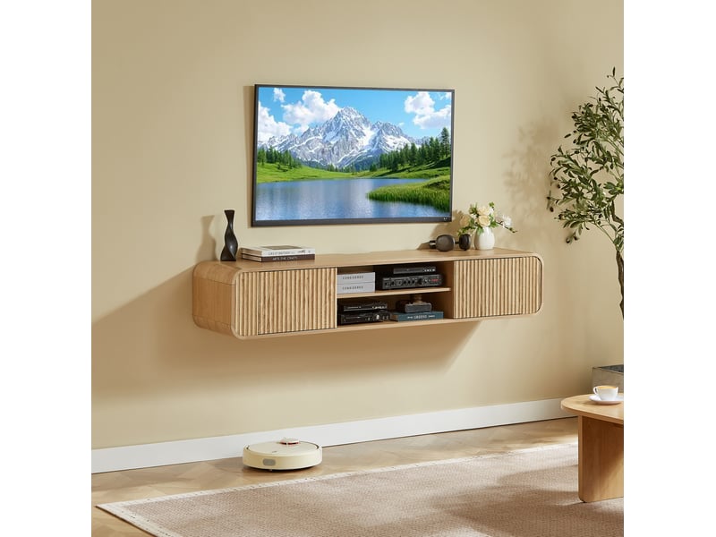  Meuble tv mural modenvie 160 x 38 x 30 cm avec rangement ouvert et passage de câbles naturel  - Conforama B