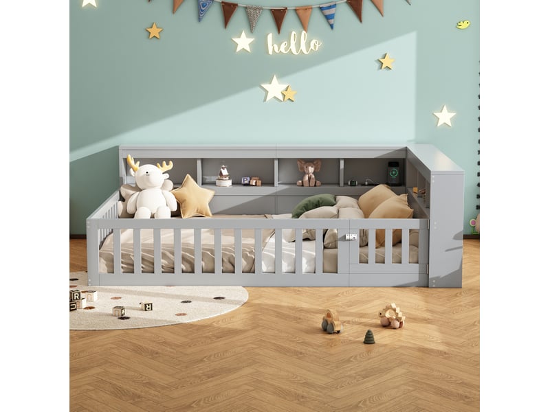  Lit de jour 140x190 cm avec rangement, prises et usb gris  - Conforama E