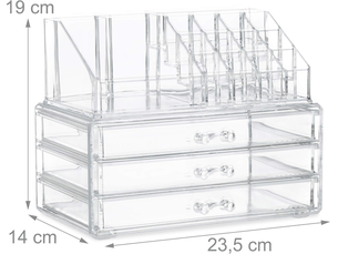 Organiseur de maquillage, boîte rangement make up avec tiroirs, support empilable, transparent