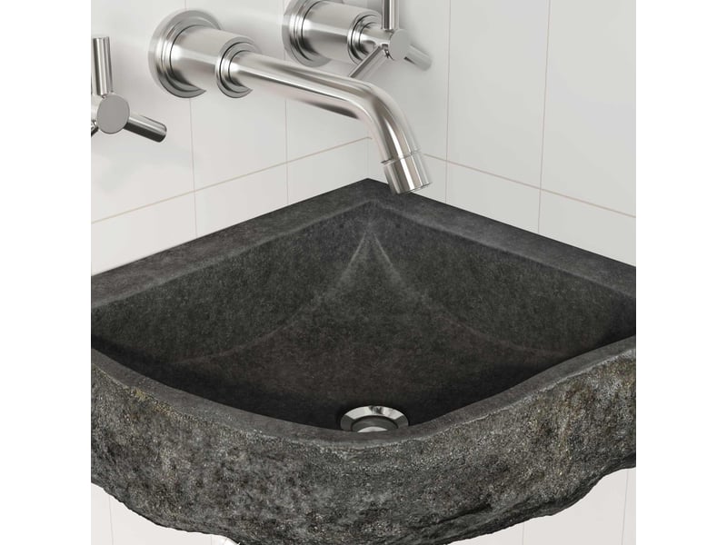 Lavabo de salle de bain, vasque à poser gris (30-37) x (30-37) x 12 cm pierre de rivière cf65673 - Conforama C