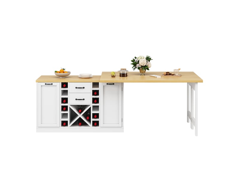  Îlot de cuisine rotatif blancnoir 120–223 cm, range-bouteilles amovible, porte-poubelle, étagères snack  - Conforama A