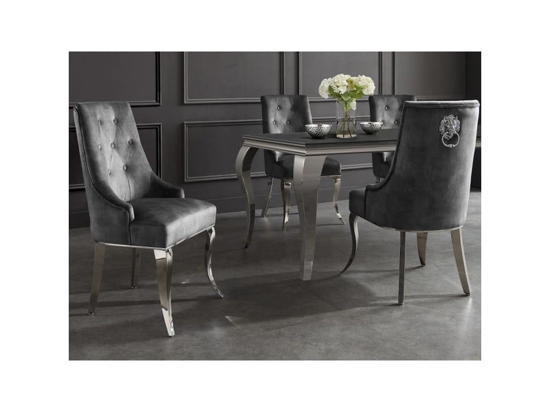 Lot de 2 chaises baroques velena en velours gris capitonné avec pieds argentés - Conforama B