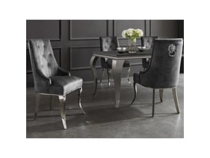 Lot de 2 chaises baroques velena en velours gris capitonné avec pieds argentés