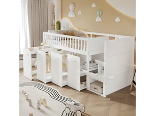 Lit mezzanine 90x200 cm <strong>MERAX</strong>  <strong>lit enfant blanc</strong> coloris blanc