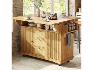 Desserte cuisine pliable 142,5x80x95 cm, îlot roulant, rangements, tiroirs, roulettes, mdf, métal et rotin pe, naturel