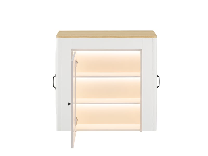 Bar conception d'épissure 80x39.6-79,6-119,6-149,6x77 - 3 plateaux, roulettes, prises usb, mdf+verre, blancbois - Conforama E