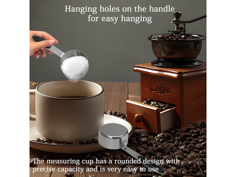  Tasse à mesurer de 30 ml (18 tasse), 2 cuillères doseuses à café en acier inoxydable, tasse à mesurer à café en métal avec poignée en silicone noir  - Conforama D