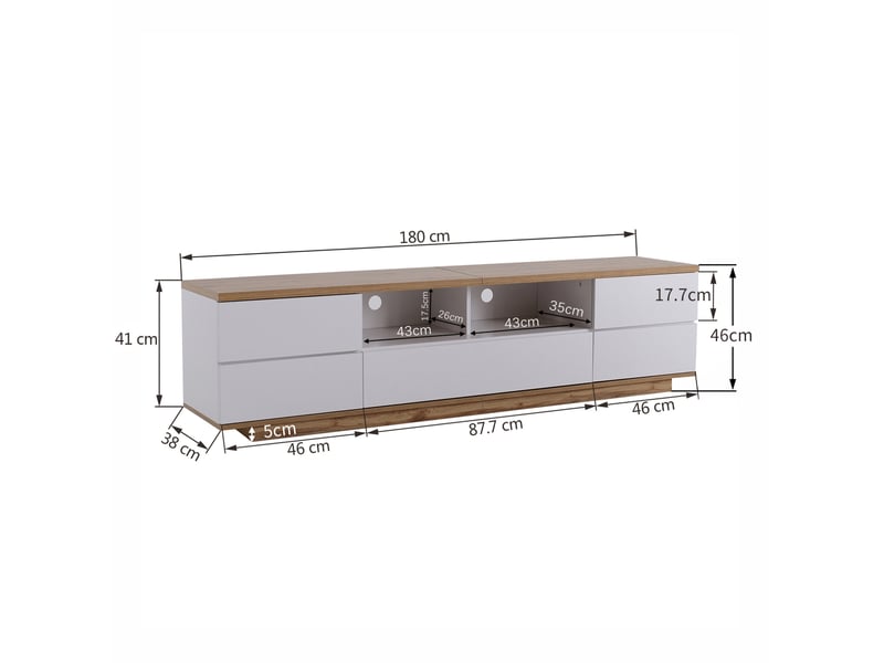  Meuble tv modenvie 180 x 38 x 46 cm en mdf blanc et décor bois avec 5 portes  - Conforama C