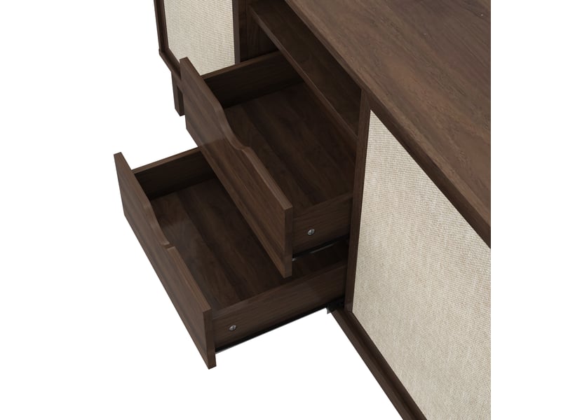  Buffet avec 2 portes coulissantes, 2 tiroirs et étagères réglables pour salle à manger 150×39,5×80 cm naturel  - Conforama D