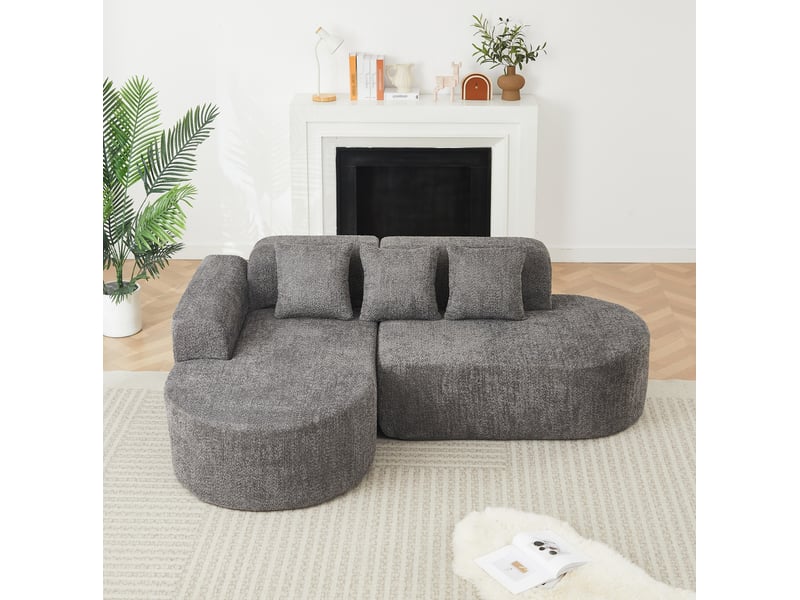  Canapé d'angle modenvie 3 places avec méridienne à gauche 222 x 157 cm en chenille gris anthracite  - Conforama B