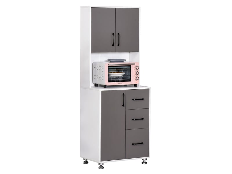  Buffet haut cuisine, armoire de cuisine, vaisselier avec 3 portes, 3 tiroirs et plan de travail, meuble de rangement pour salon, salle à manger, style moderne, gris, 60 x 40 x 160 cm  - Conforama B