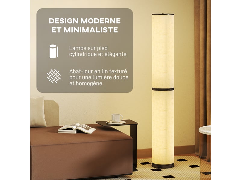  Lampadaire led, lampadaire sur pied salon à intensité variable, télécommande magnétique, beige,  20 x 135 cm  - Conforama E
